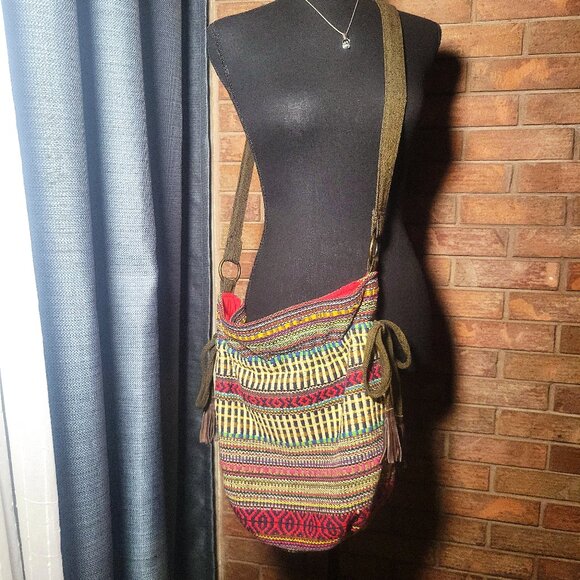 World Market Boho Cotton Bucket Multicolor Woven Bag - Picture 1 of 12